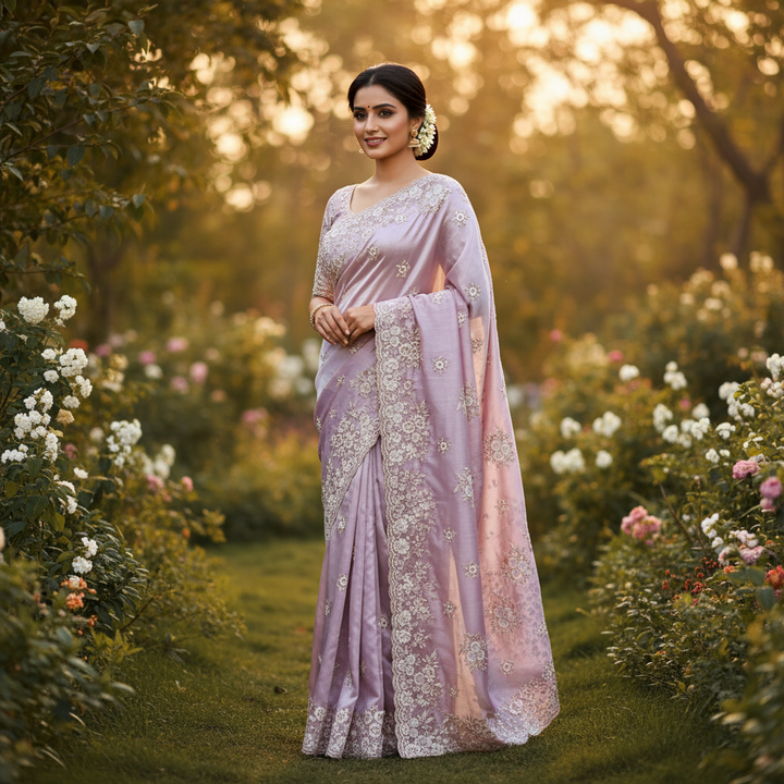 Lavender Floral Diamond Barbary Saree