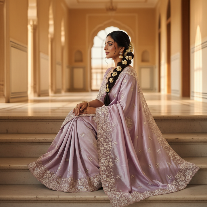 Lavender Floral Diamond Barbary Saree