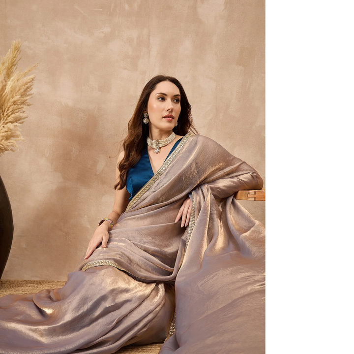 Silver Organza Solid with Gota Lace Saree
