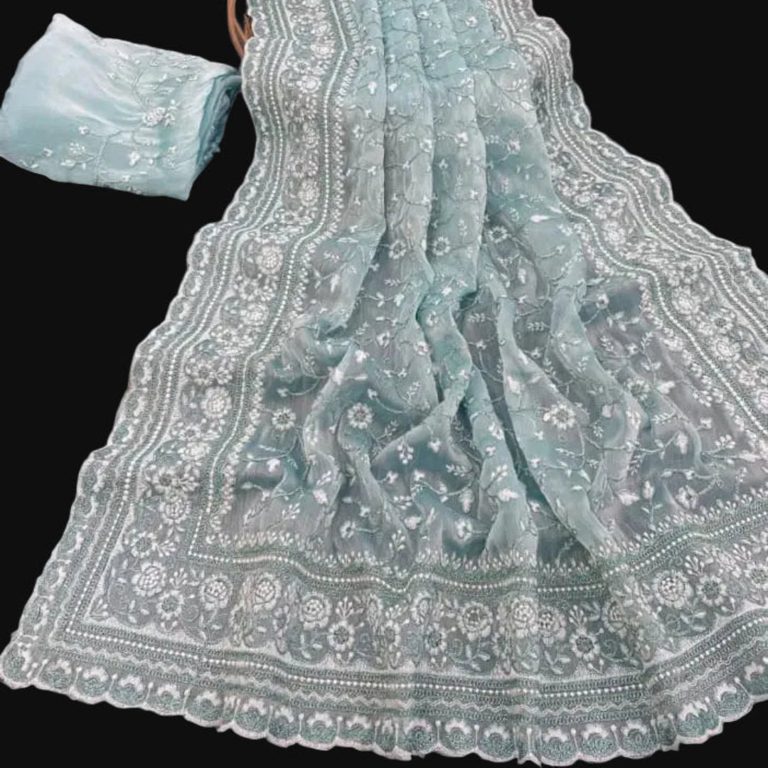 Embroidered fabric with intricate patterns
